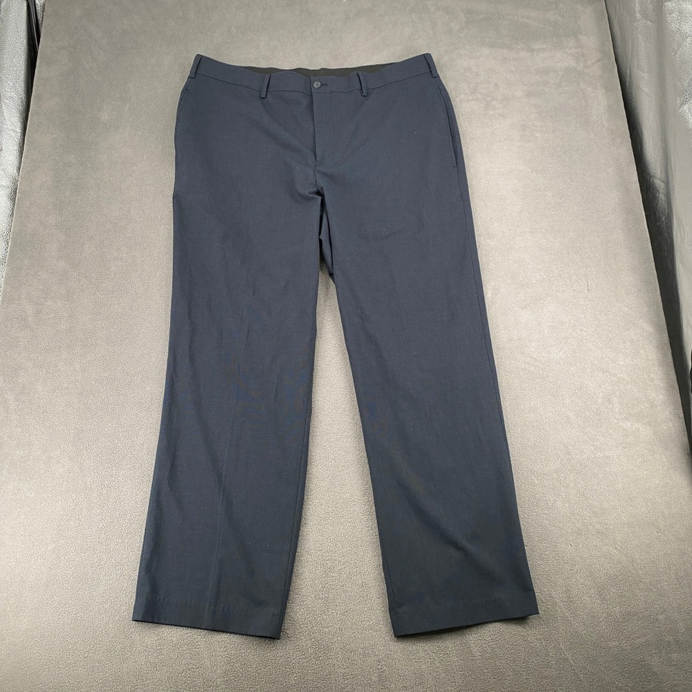 Van Heusen Mens Navy Blue Micro Pattern Dress Pants 40x32 Flat Front Trousers
